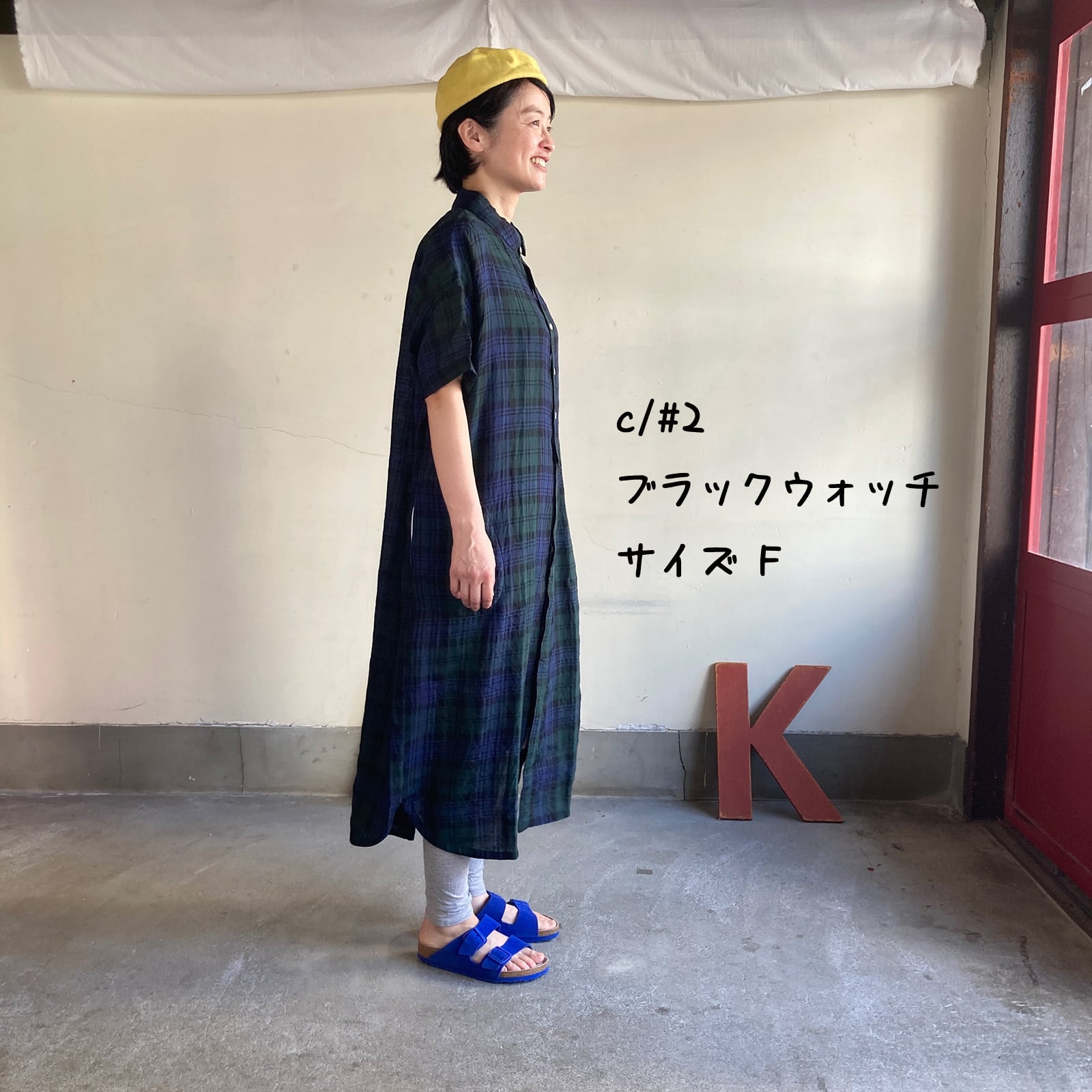 アルベロベロ　映画館デザイン 半袖ワンピース Wide丸衿タブ半袖ワンピース タータンチェック/エバーグリーン 61OP03