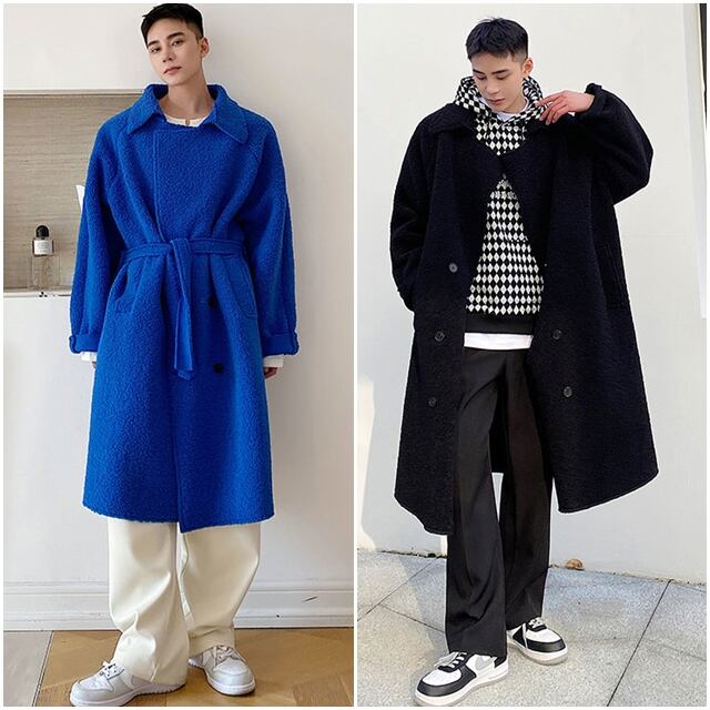 【予約販売】コート ミディアム丈 ボアコート オーバーサイズ ブラック ブルー カジュアル シック シンプル 無地 防寒 お洒落 こなれ感 ベーシック 秋冬 M/L/XL