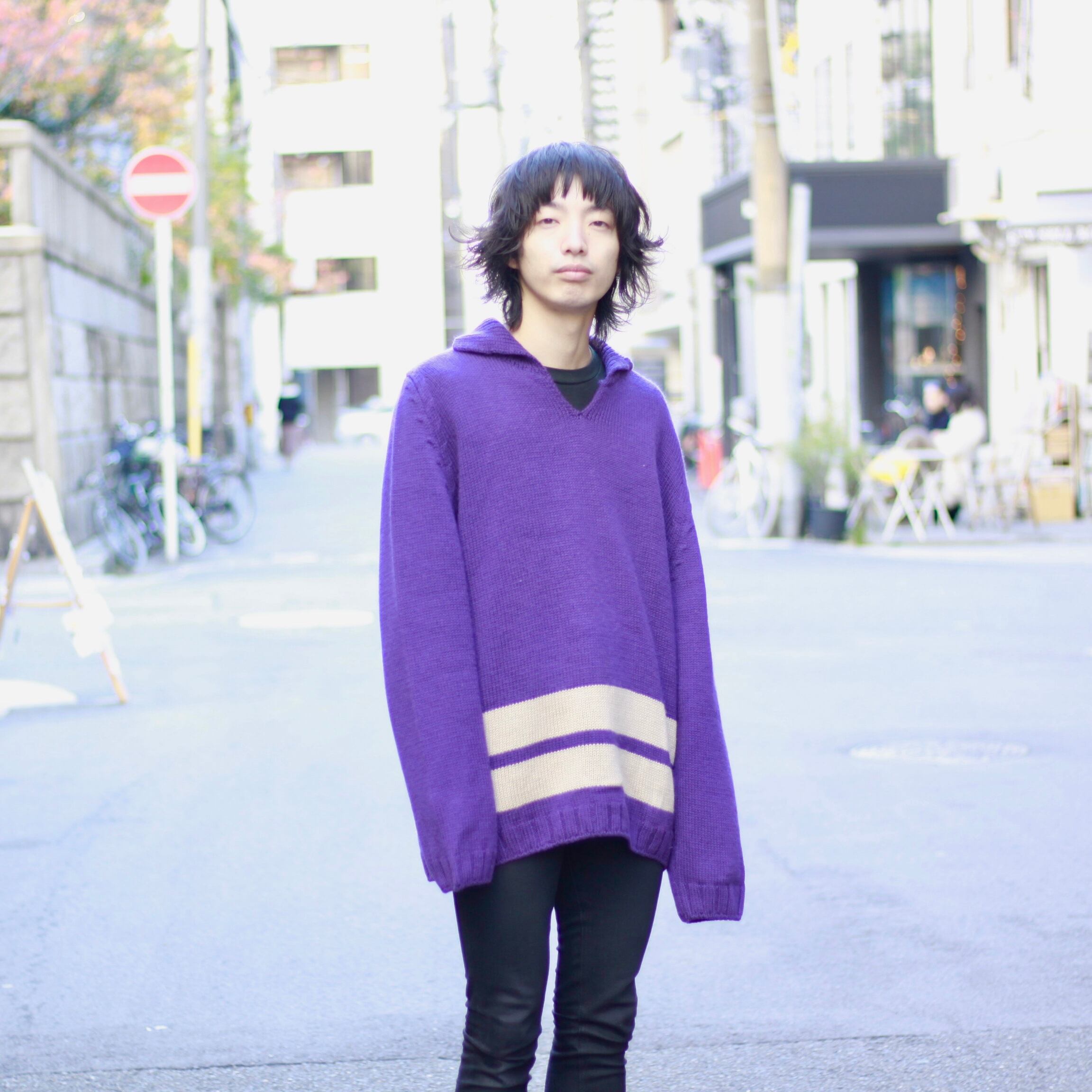 0749. ~2000's Dries Van Noten Numbering knit sweater Purple ドリス 