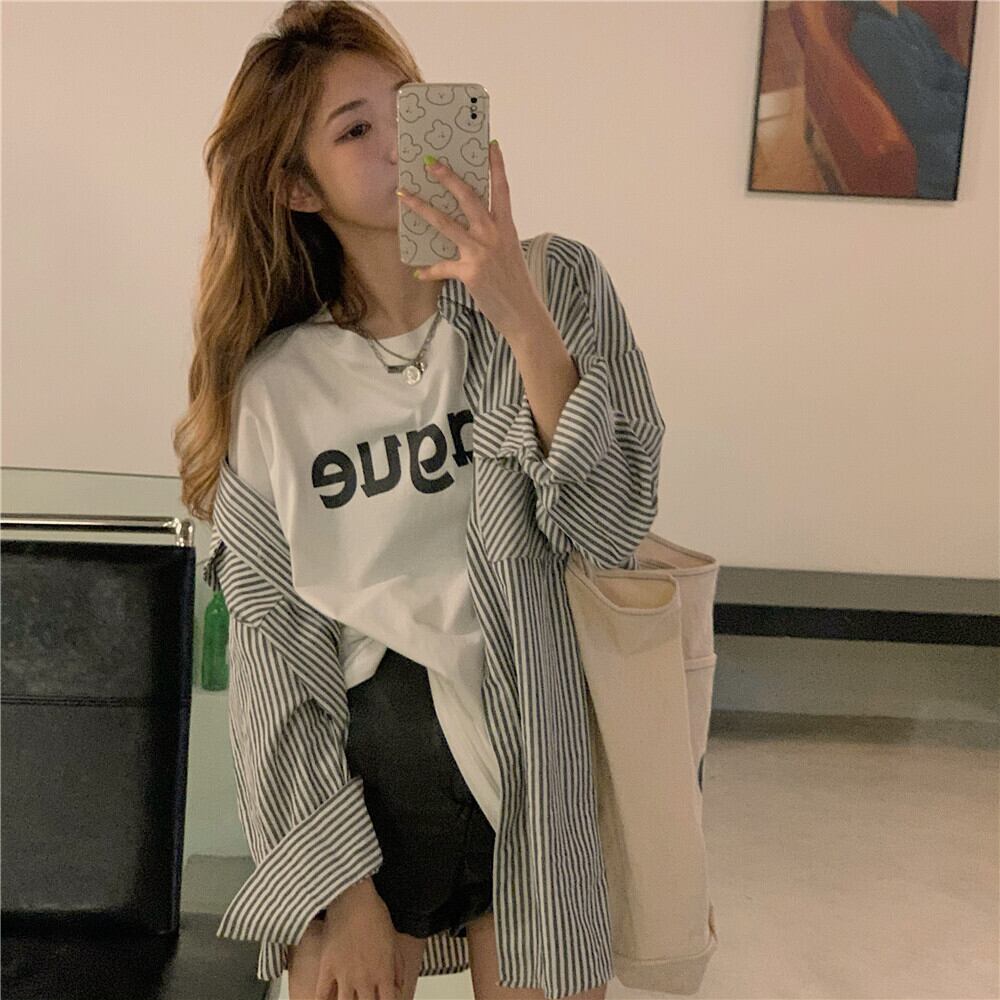 スタイルルーズストライプシャツ 薄手ジャケット サマートップス ロング 夏物 モンロー92335973470