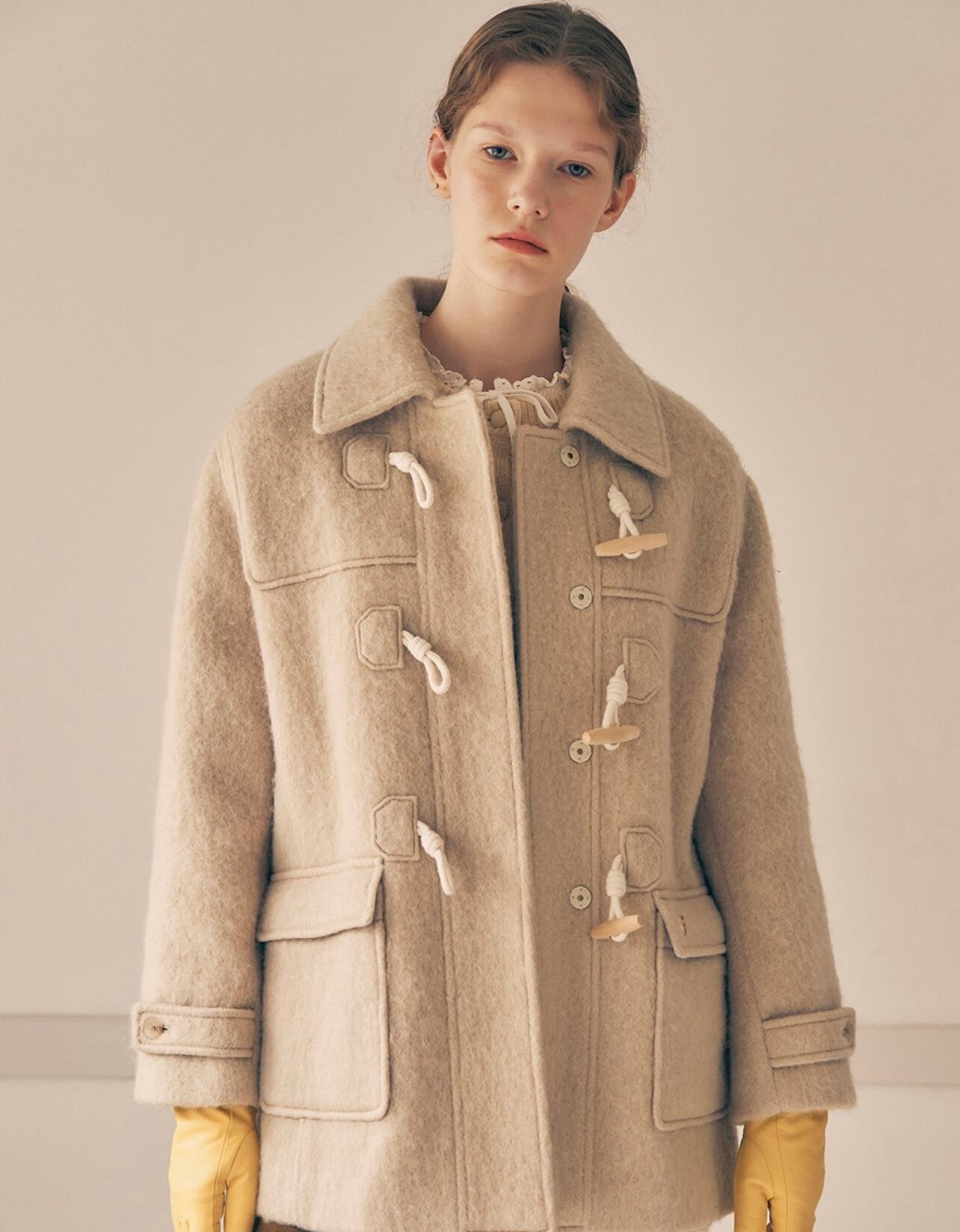 ROLAROLA] HAIRY DUFFLE HALF COAT BEIGE 正規品 韓国ブランド 韓国