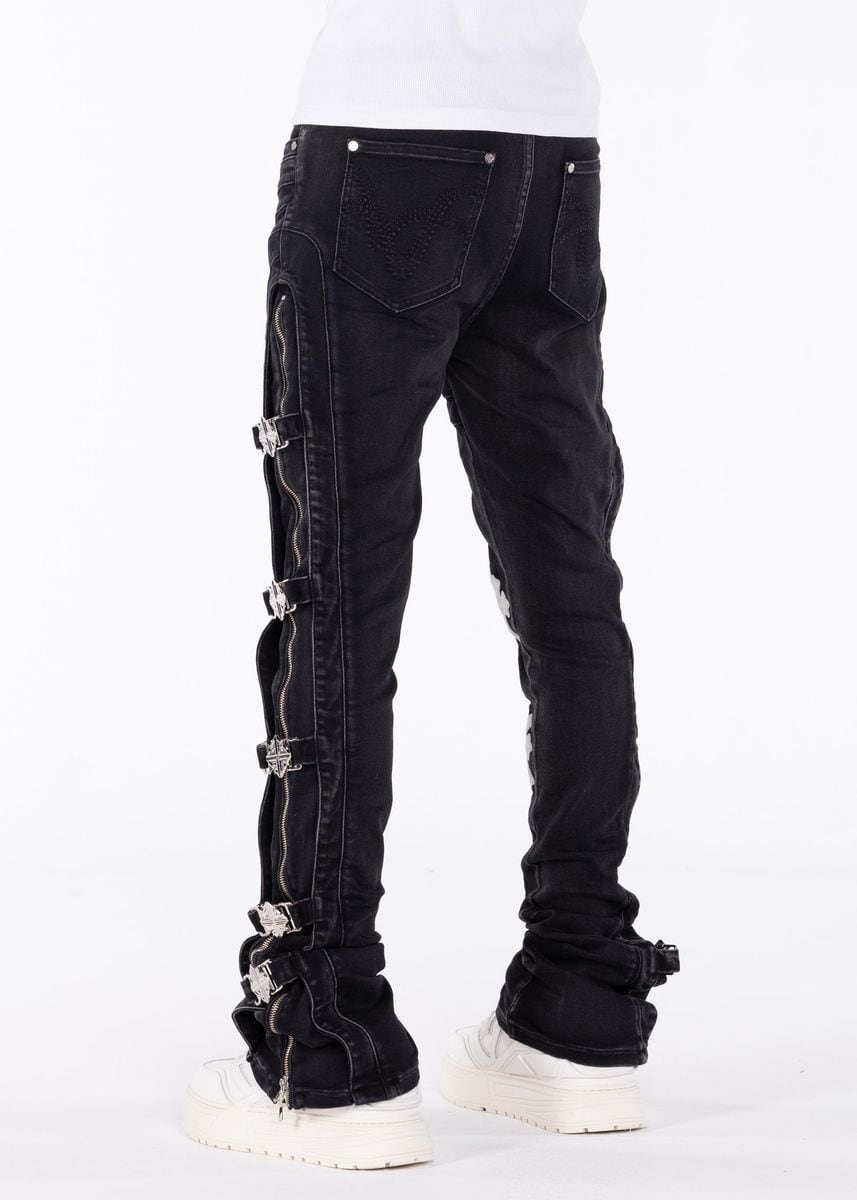 GUAPI Obsidian Black Cross Buckle Denim | LAST LEGACY