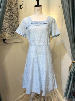 50's ice blue cotton lace dress