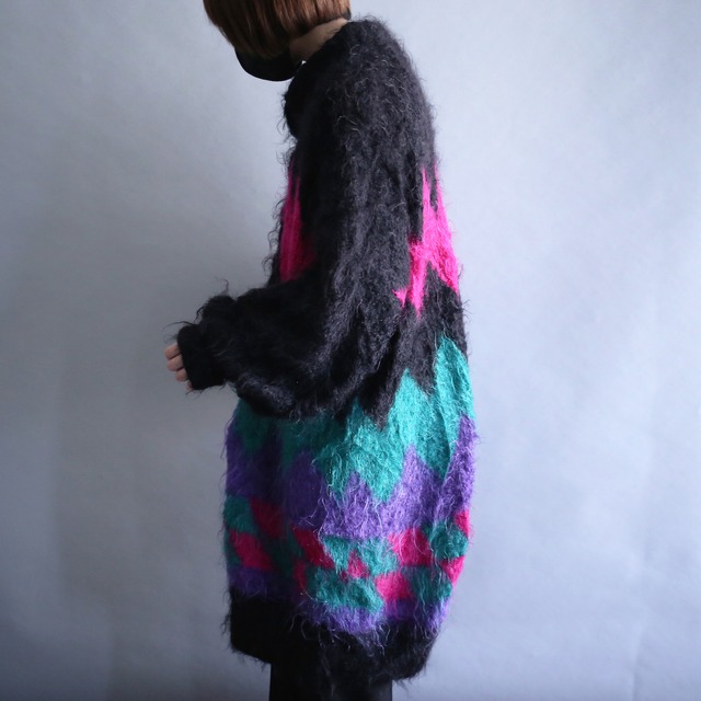 "mokemoke" psychedelic poison color pattern knit coat jacket