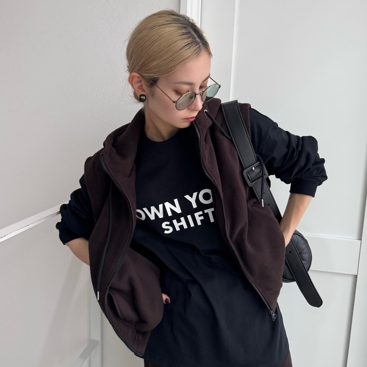 Wzipフリースフーディーvest/ブラウン