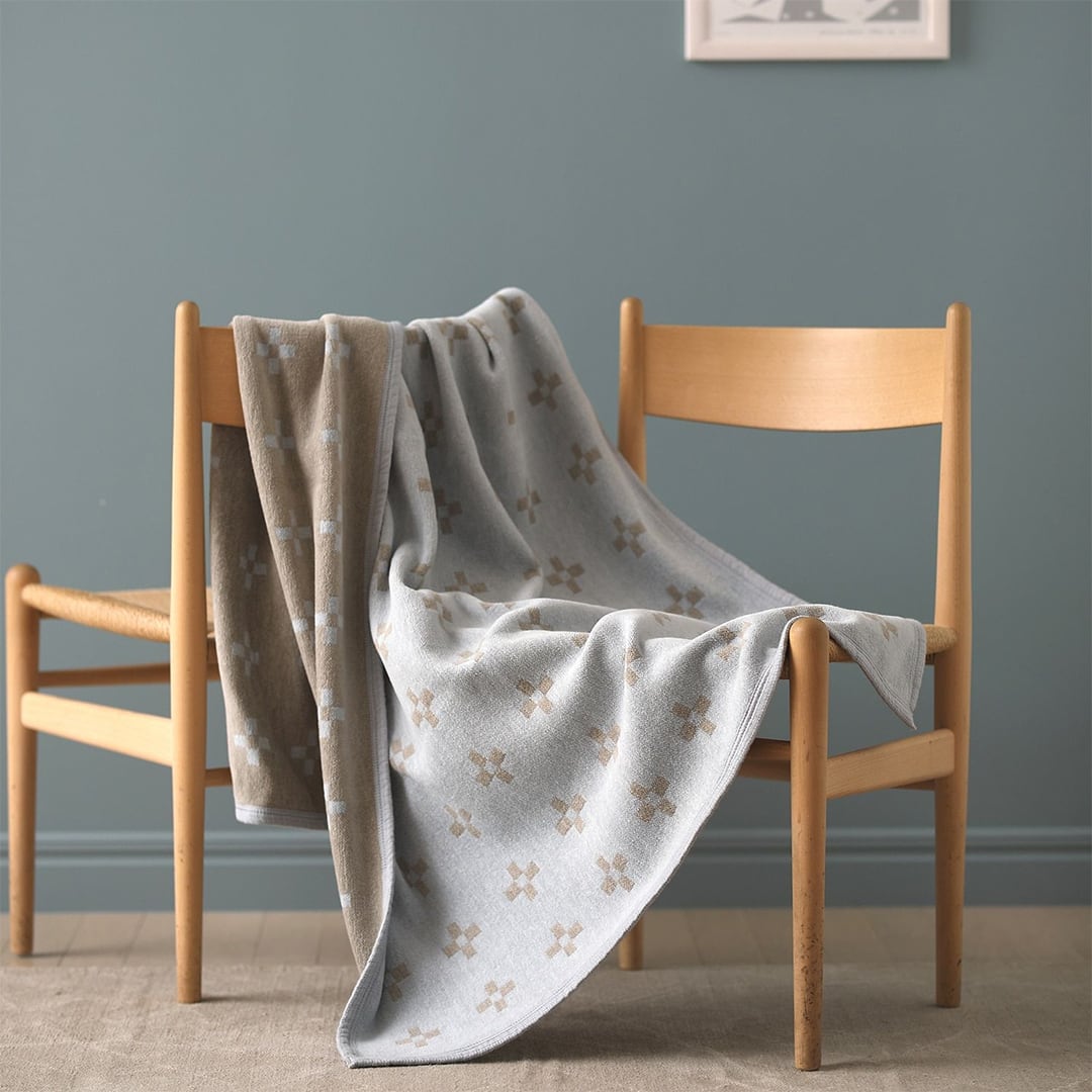 KLIPPAN シュニールコットンブランケット ハーフ リングス グレー