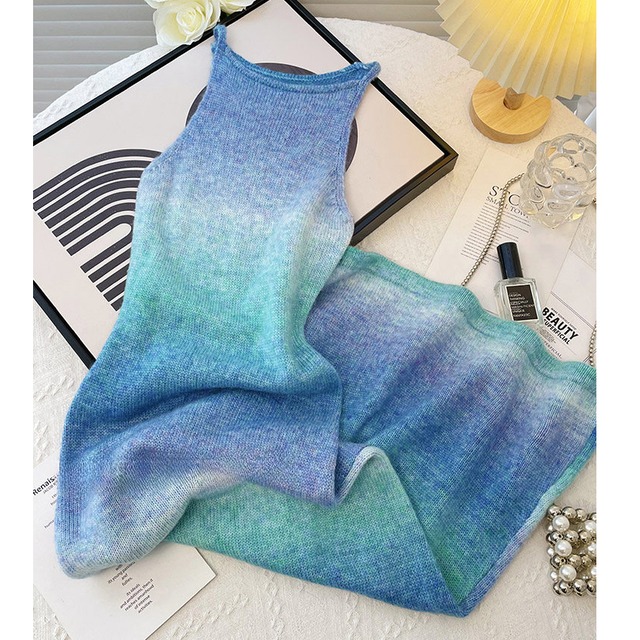 blue green gradient knit dress<d1705>
