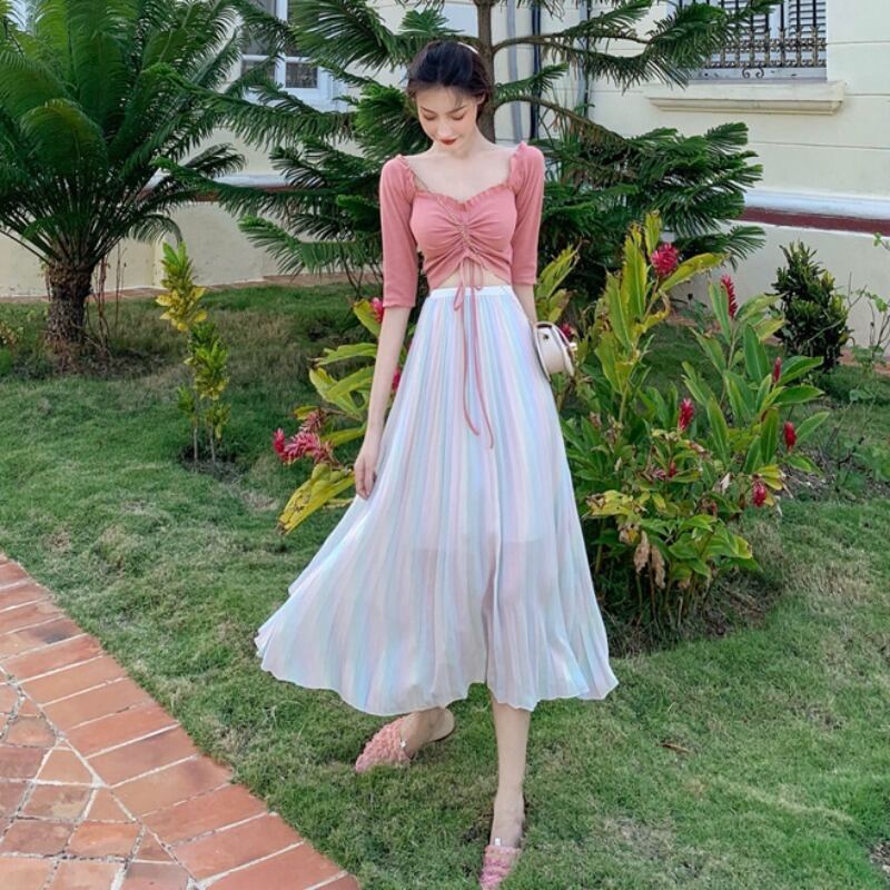 フレンチスタイルの非常に妖精のプリーツスカートの女性2020新しい春と夏のハイウエストと薄いミドル丈のAラインスカートラージスカート 1号婦人22704019142