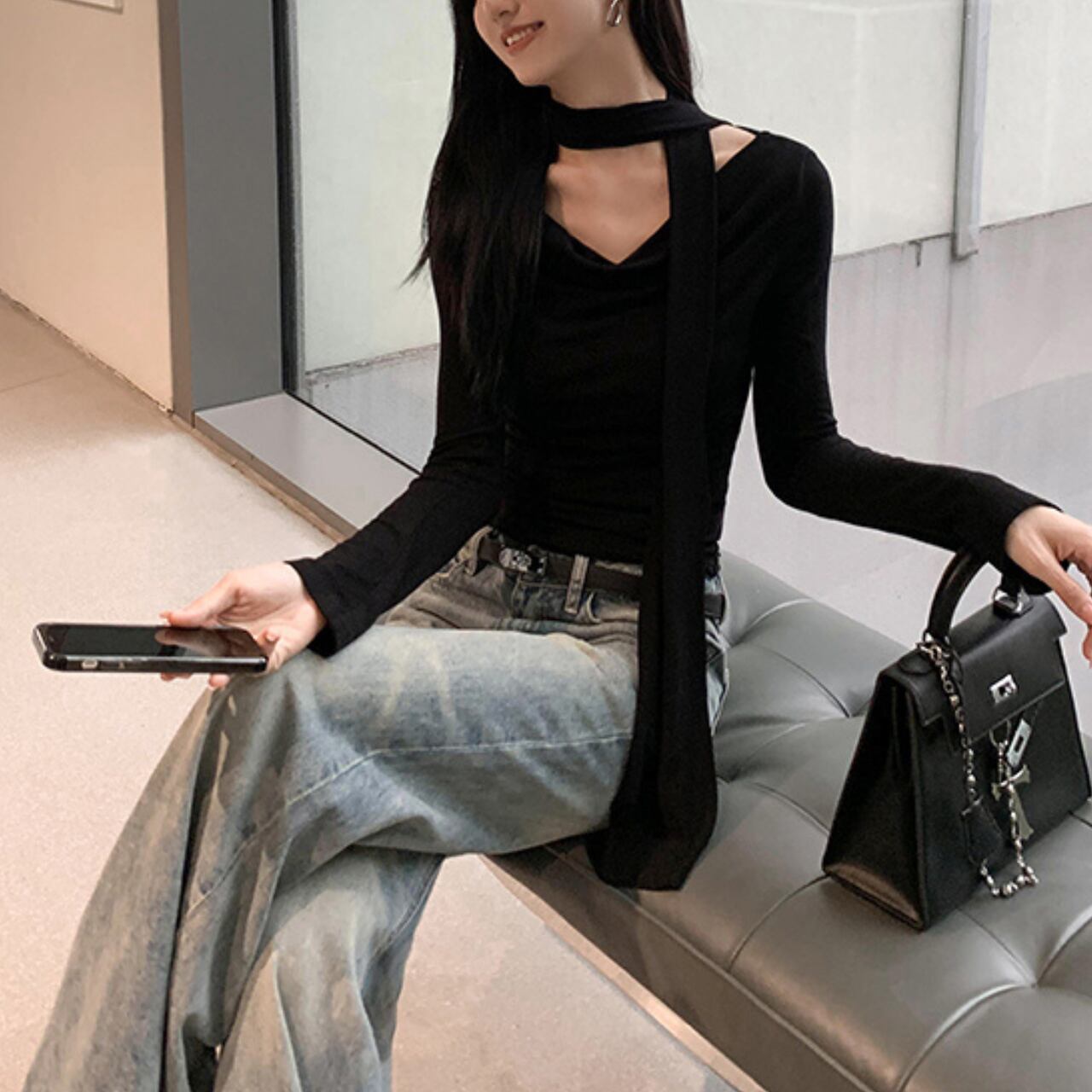 マフラーチョーカー デコルテライン オフショルダートップス A4138