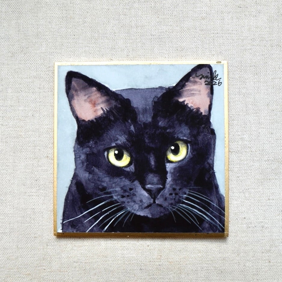 猫の絵 447 水彩画 原画 黒猫 | Forest cat