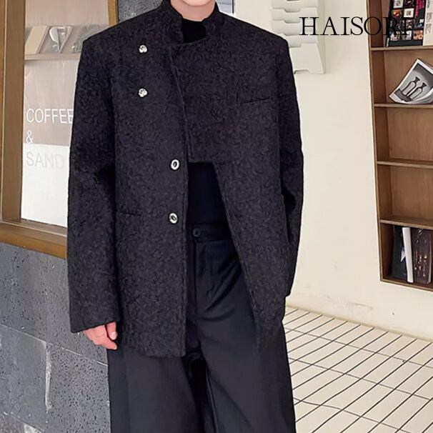 (NEW) Asymmetric Button Detail Stand Collar Jacket