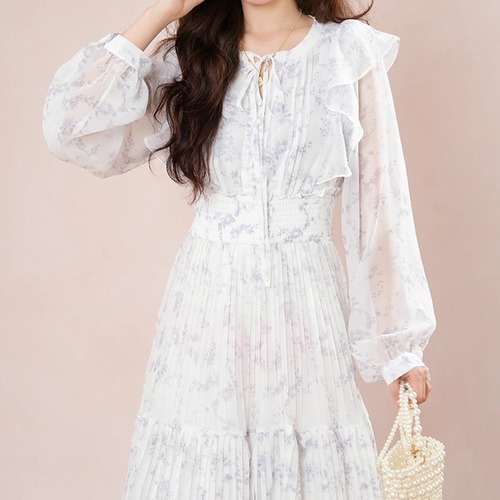 フラワーシフォンラッフルフリルロングワンピ ・72694