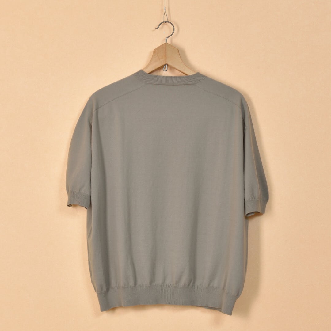 LinenYa リネンや クルーネック7分袖コットンニット・グレージュ 柔らかく着心地の良いニットです