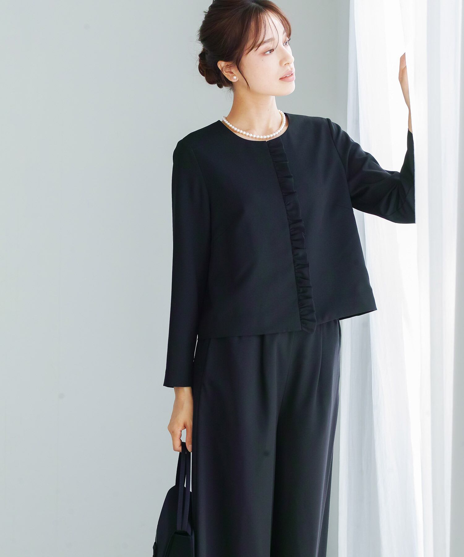 最強配送】喪服・礼服【洗える×ストレッチ×防シワ】フリルノーカラー