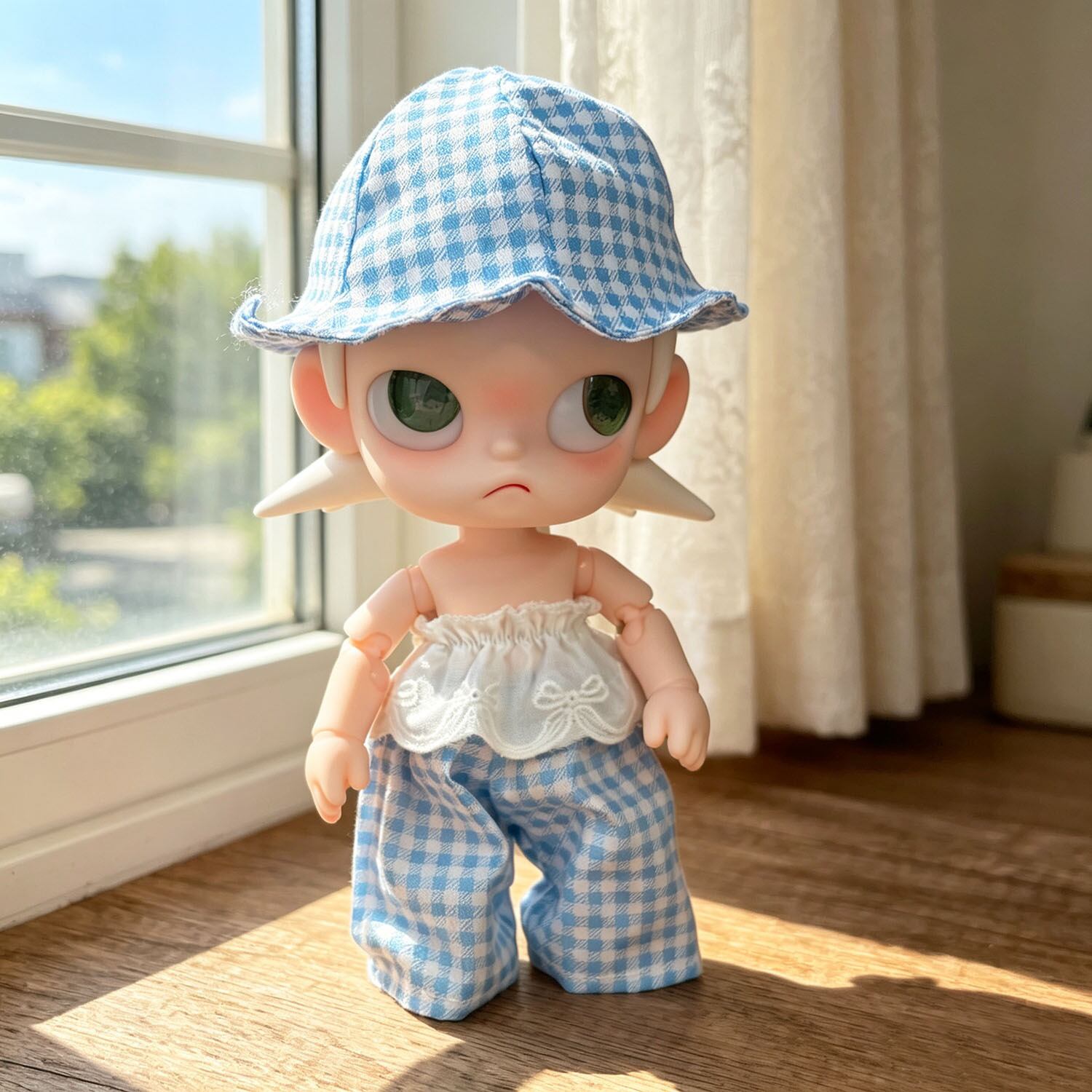 ZSIGA & 1/8スケール用 夏 トップス+チェック柄パンツ+帽子 ぬいぐるみ