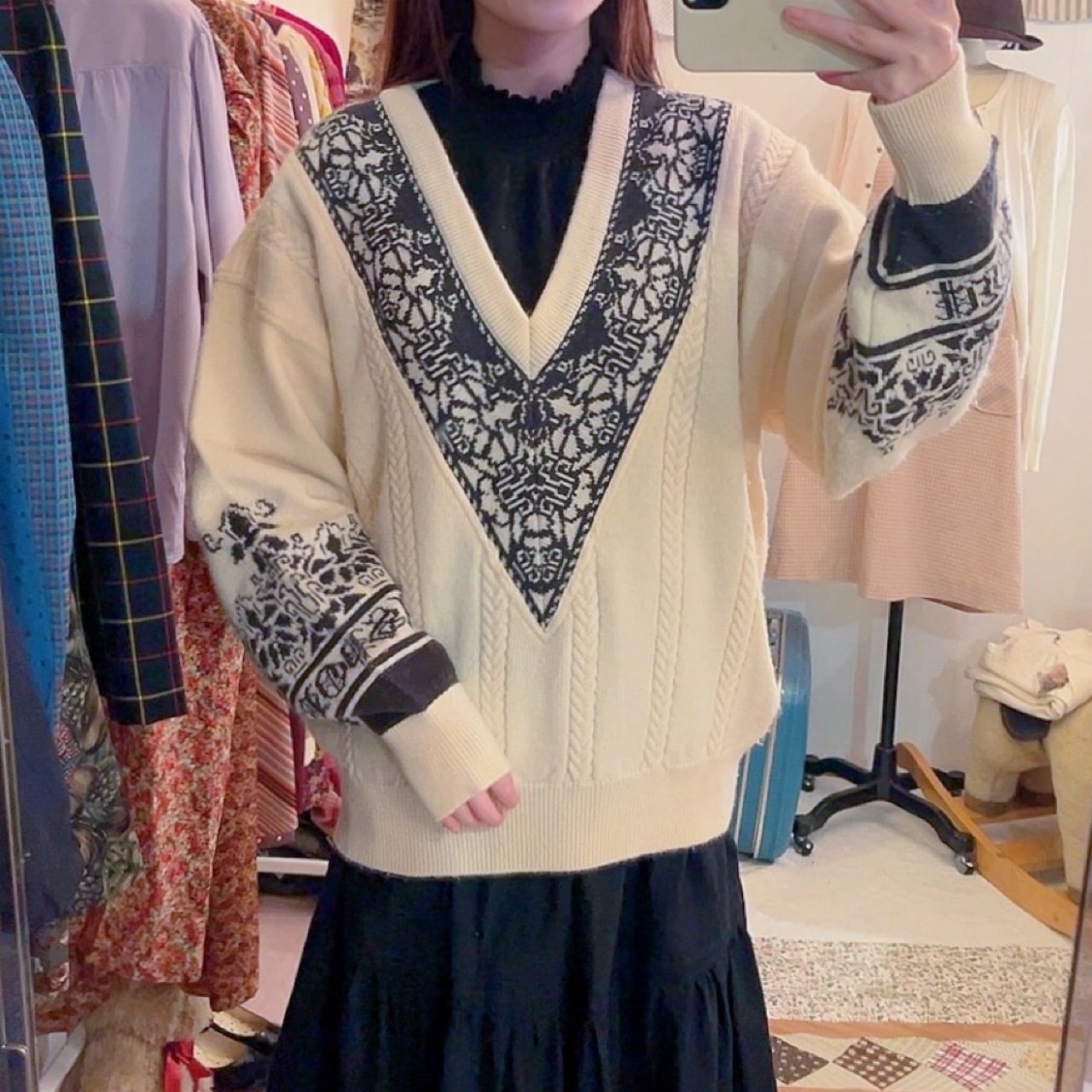 nordic cable v neck sweater