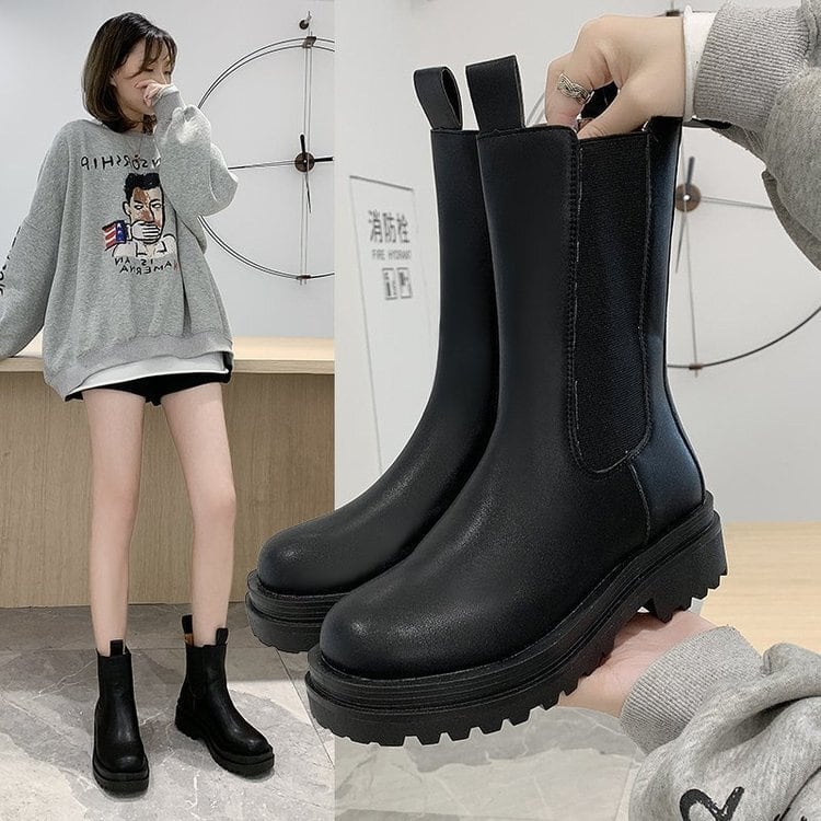 【新作】【送料無料】 2020年の新しいショートブーツレズビアンシューズ、チェルシーブーツ、厚底ミッドトップブーツ、マーティンブーツ、サマーシンスタイル-アリババ 靴 夏物 10b623141161093