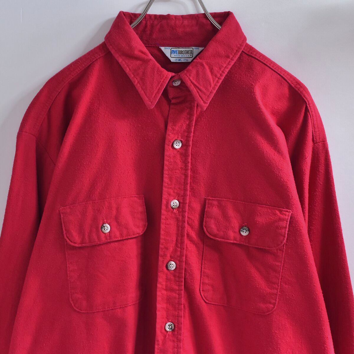 70~80s アメリカ製 FIVE BROTHER ファイブブラザー シャモアクロス ワークシャツ 長袖 フランネル ヴィンテージ ビンテージ メンズXLサイズ