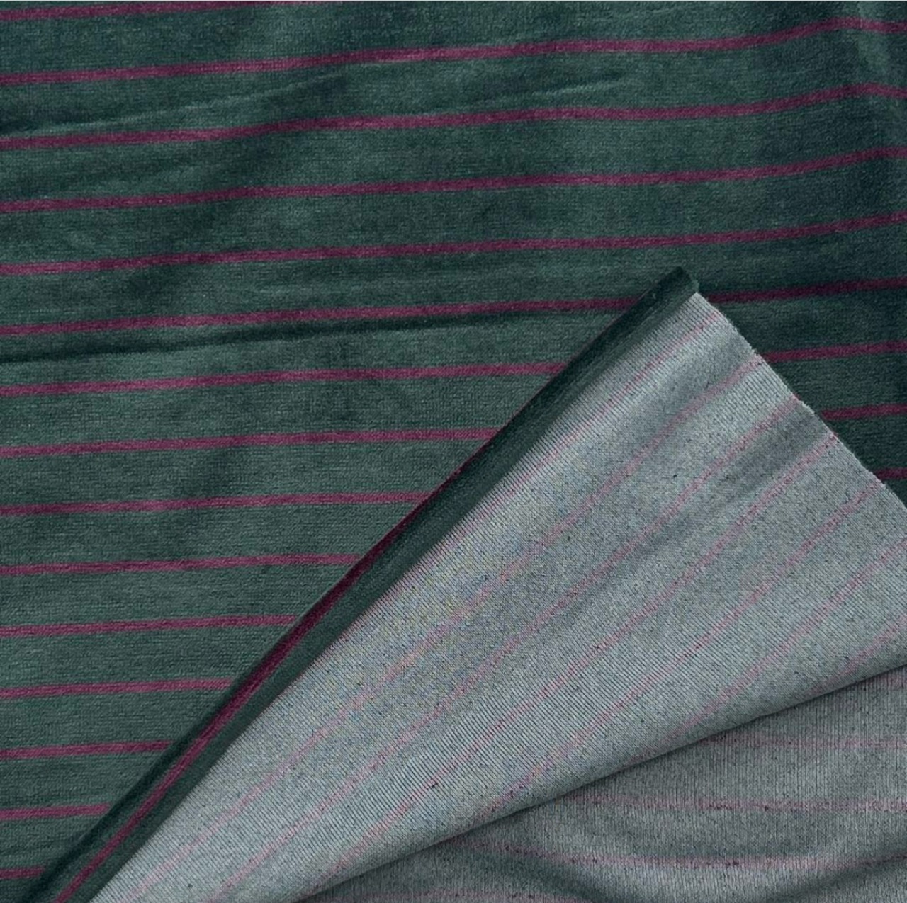 ★TC882◆3.1m◆ポリエステル100%ベロアニット生地◆ボーダー◆ダークグリーン×グレープ