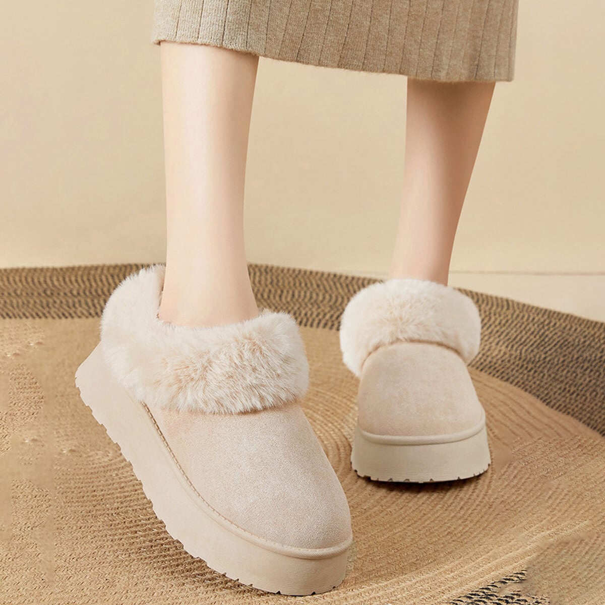 アンクル ムートンブーツ レディース 秋冬 韓国 厚底 ショートブーツ 防寒 保温 ふわふわ 暖かい フェイクファー おしゃれ 大人 かわいい 裏起毛 モカシン 歩きやすい 大人可愛い 大人女子