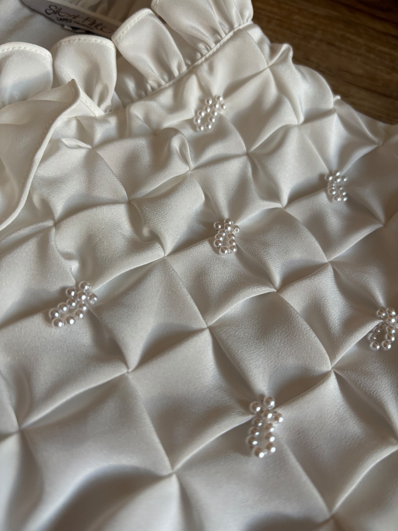 elegant pearl embellished ruffle front white shirt-5158-8