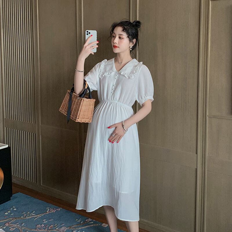 【新作】【送料無料】 マタニティウェア2020夏の新しい小さな新鮮なシフォンラペルルーズドレス、トレンディな母親のミドル丈マタニティドレス-アリババ サマー 夏物 expec269921878702