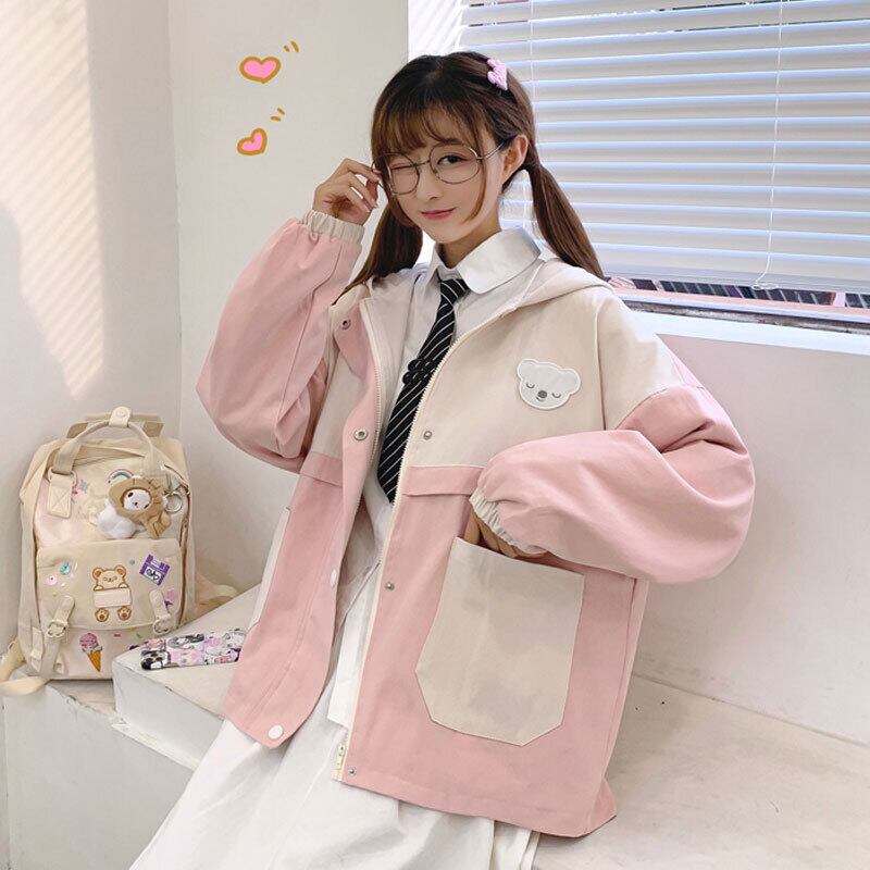 スプリングコート ルーズ薄手フードショートジャケット レディース ロング 大人ガーリー スウィート キュート カジュアル 春物 萌量不足94887137833