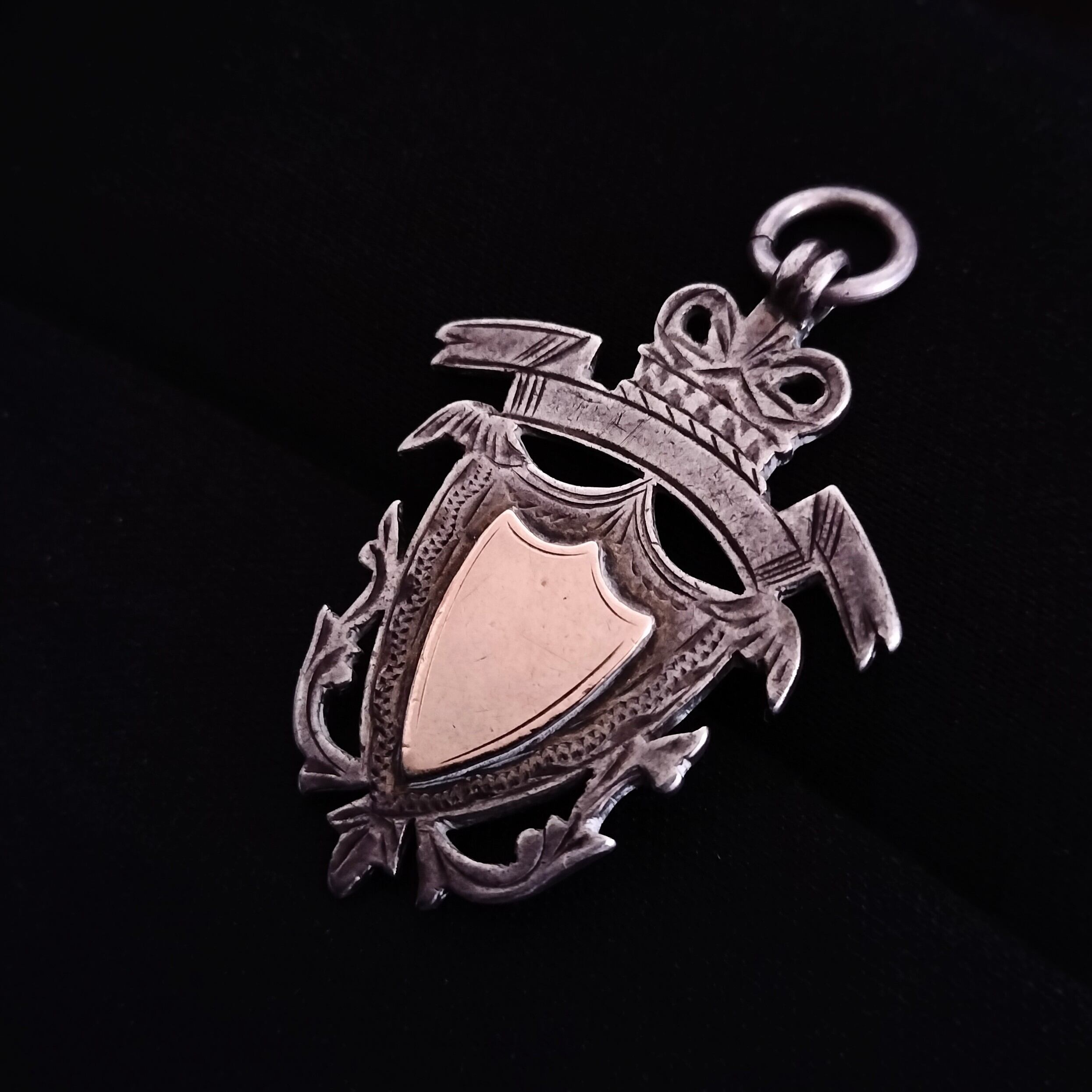 Sterling Silver and gold 1896-7年 pocket watch fob pendant