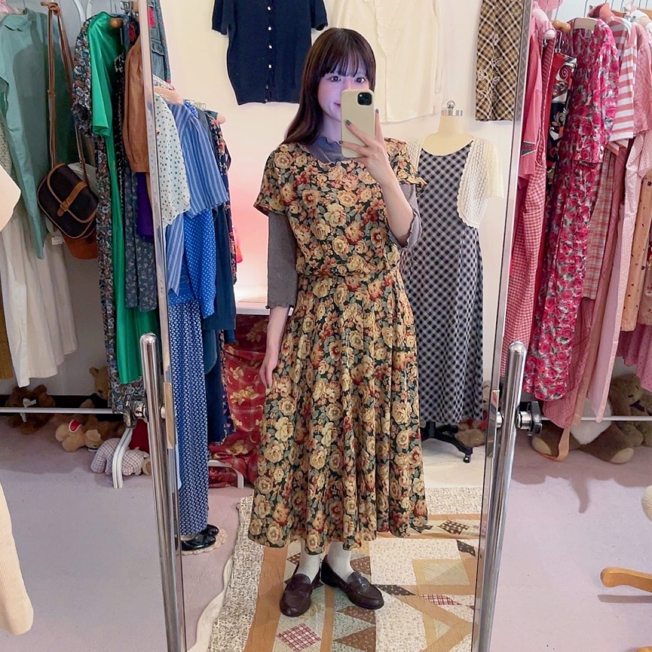 dark flower back button one-piece