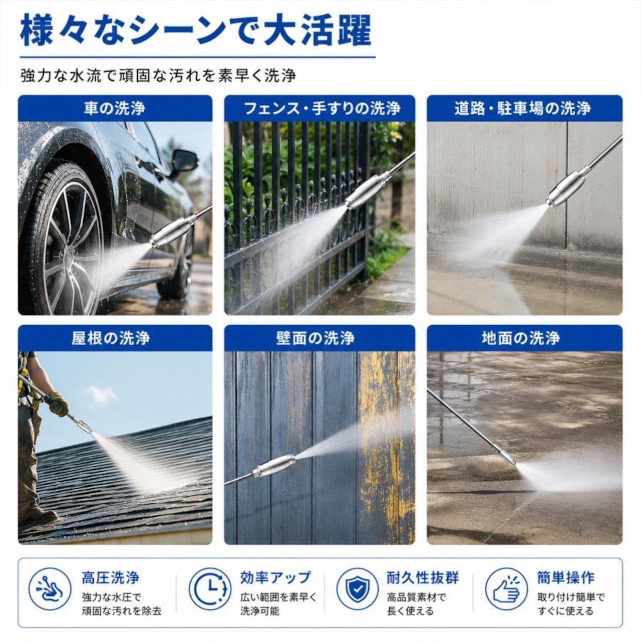 高圧洗浄機用 ターボノズル 4000PSI対応 360°回転ジェット 1/4クイックコネクト ステンレス製 セラミックコア 4.0GPM 高耐久 洗車 外壁 ベランダ