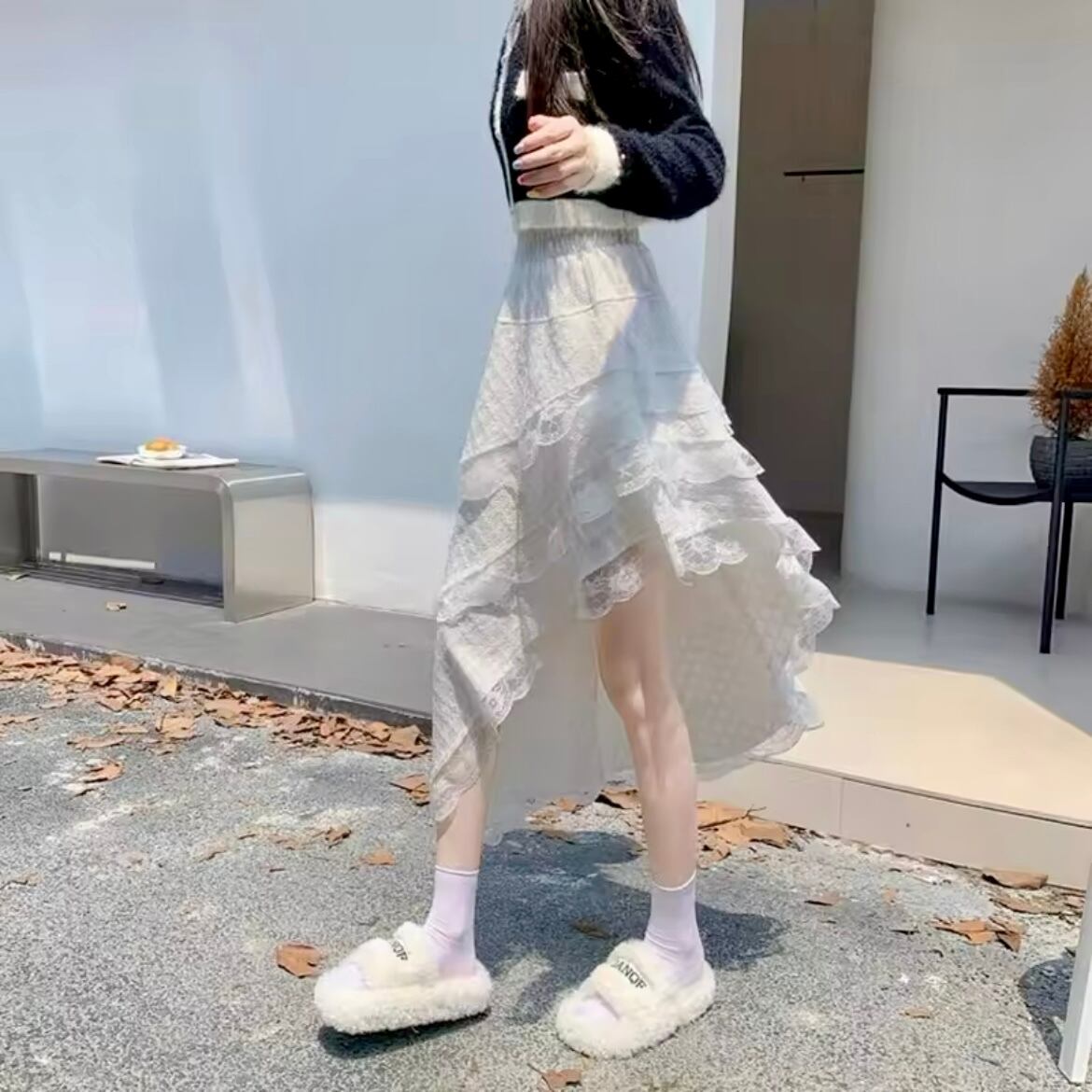 フリルレースアシメスカート