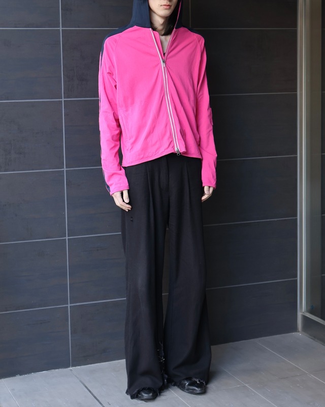shortlength double zip-up bi-color hoodie
