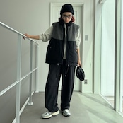 【受注予約:10月上旬入荷予定】ピーチボア切替中綿vest/ブラック