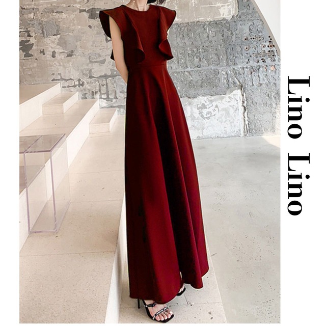 Frill Sleeveless Maxi A-line Onepierce L00892