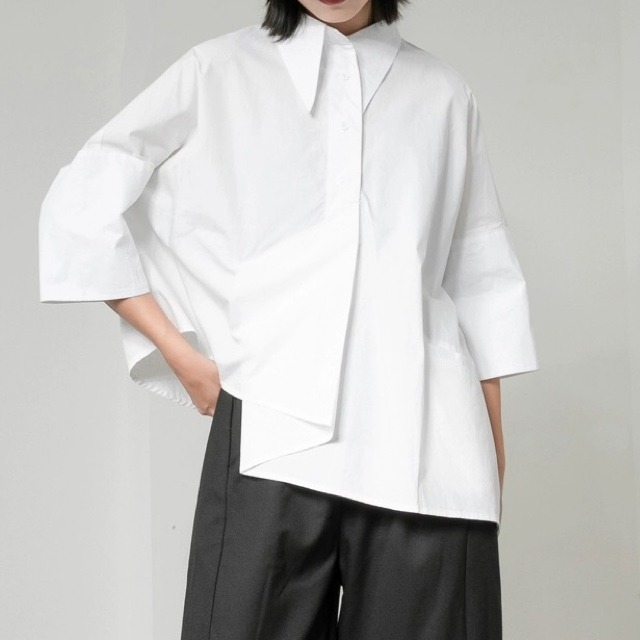 Irregular mid sleeve shirt 【2color】 C0032