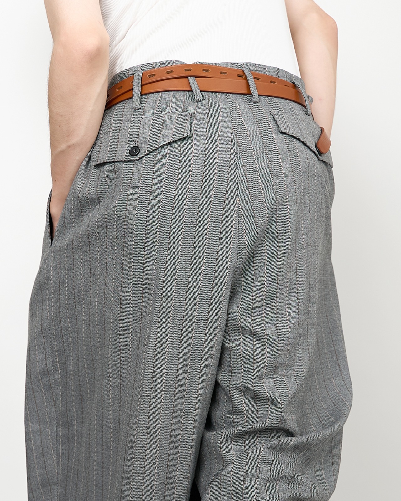 HED MAYNER "TWO TUCK TROUSERS GREY PAINT STRIPE "
