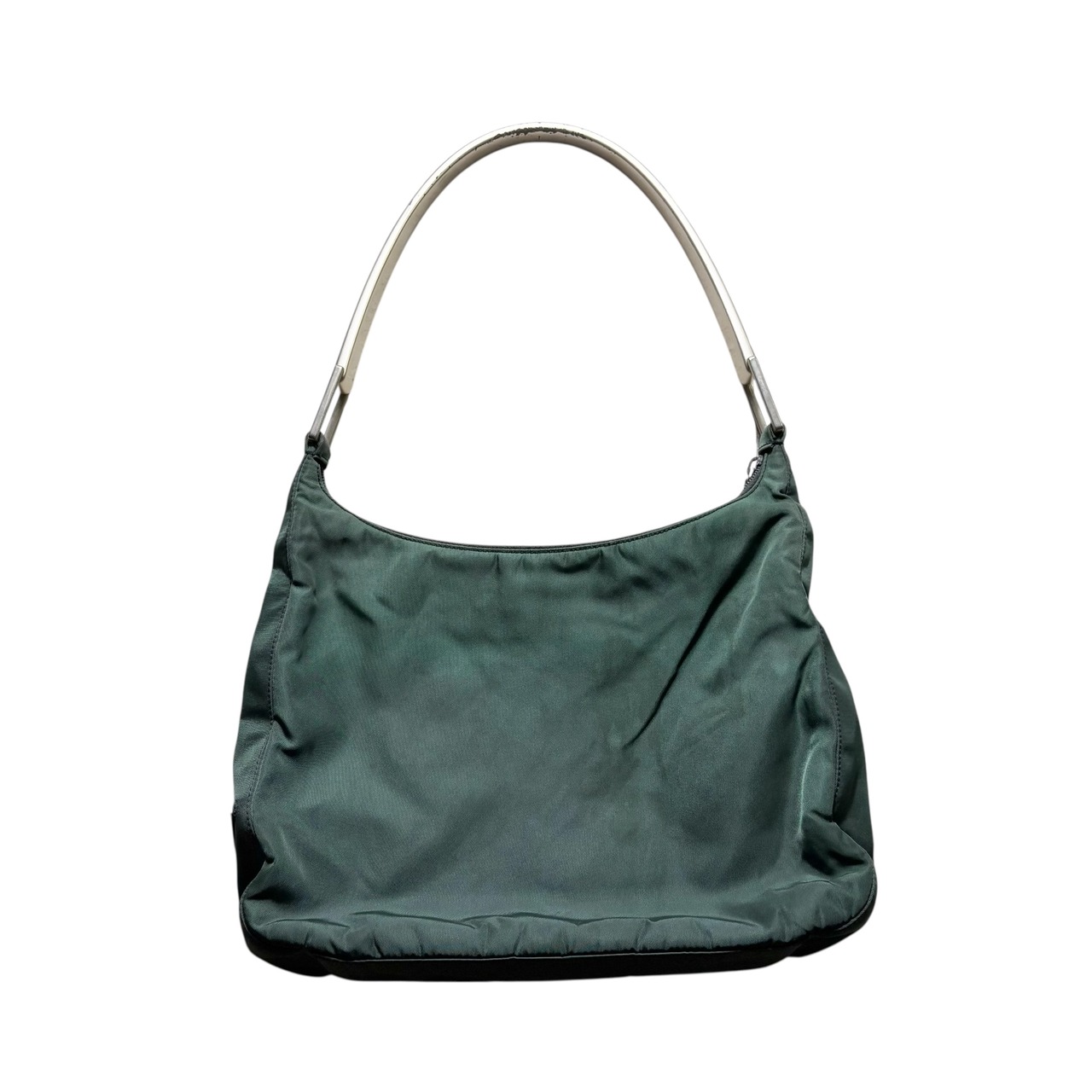 PRADA green nylon × metal one shoulder bag