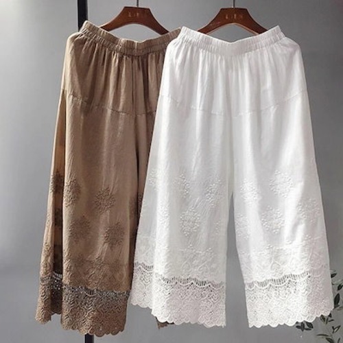 新製品 ペチコートペチパンツ ボトムス ペチコート パンツ ナチュラル シンプル 体型カバー 重ね着 カジュアル レディース 服 大人 ゆったり ワイドパンツ レディース 裾レース フリル ガウチョパ