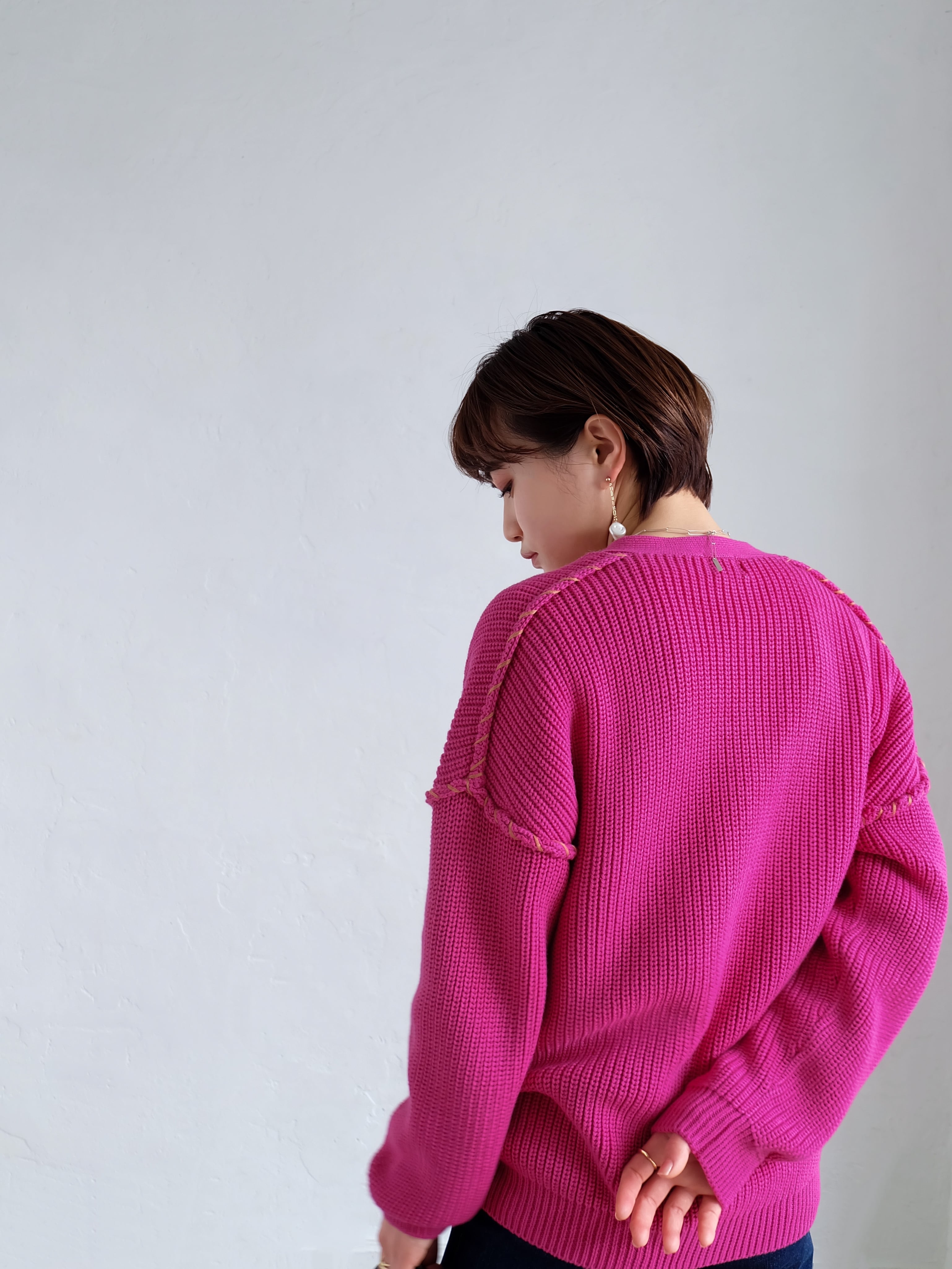 hand stitch knit cardigan（pink） | Katrin TOKYO