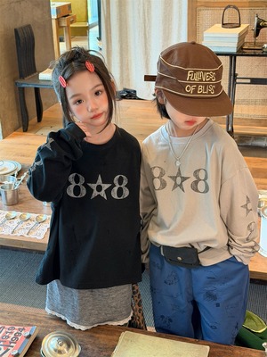 88プリントロングTシャツ（2色展開）XDJK｜トップス オーバーサイズ｜小学生 ジュニア対応｜通学 普段着｜韓国子供服｜男の子 女の子｜90-160cm｜2026秋服 ［取寄］