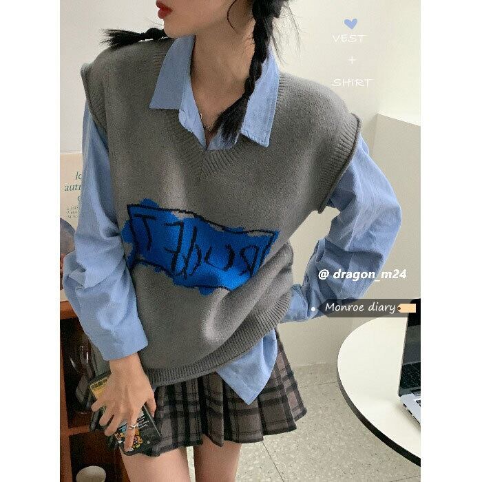 スタイルVネックニットセーター ルーズノースリーブトップス モンロー38124326430