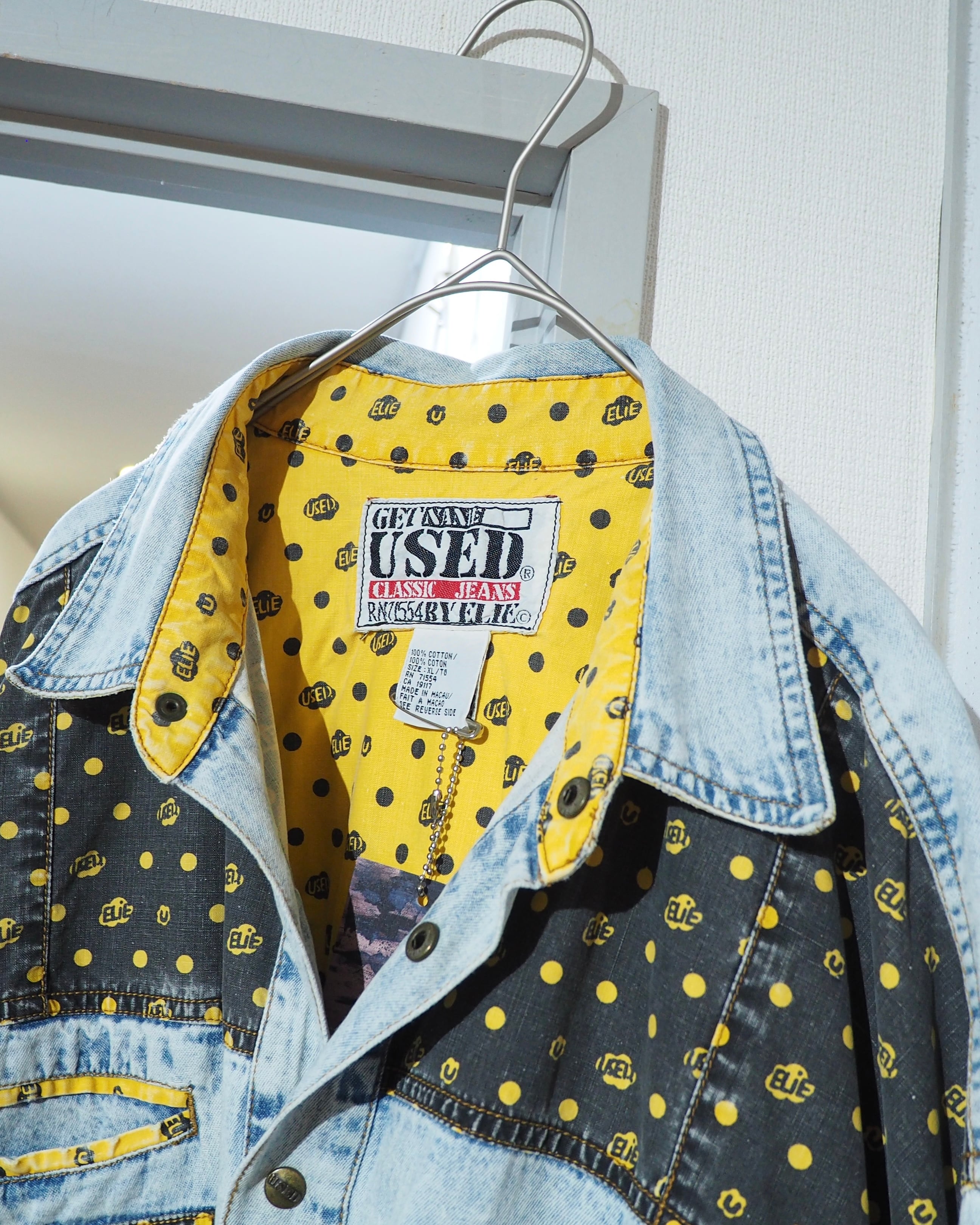 1990s " GET NAME USED " Dot Patchwork Custom vintage loose shirt