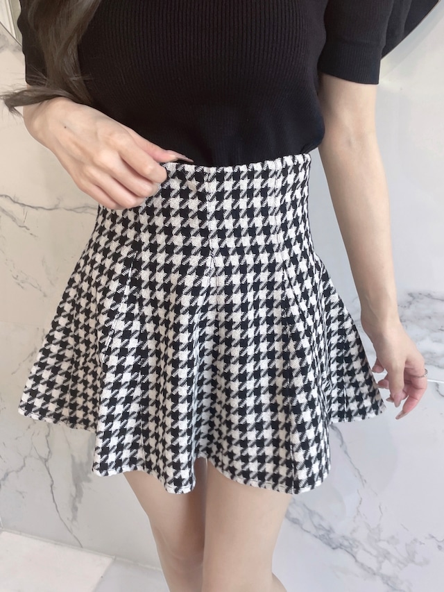 Lumignon original ♥ houndstooth high waist skirt【ブラック】