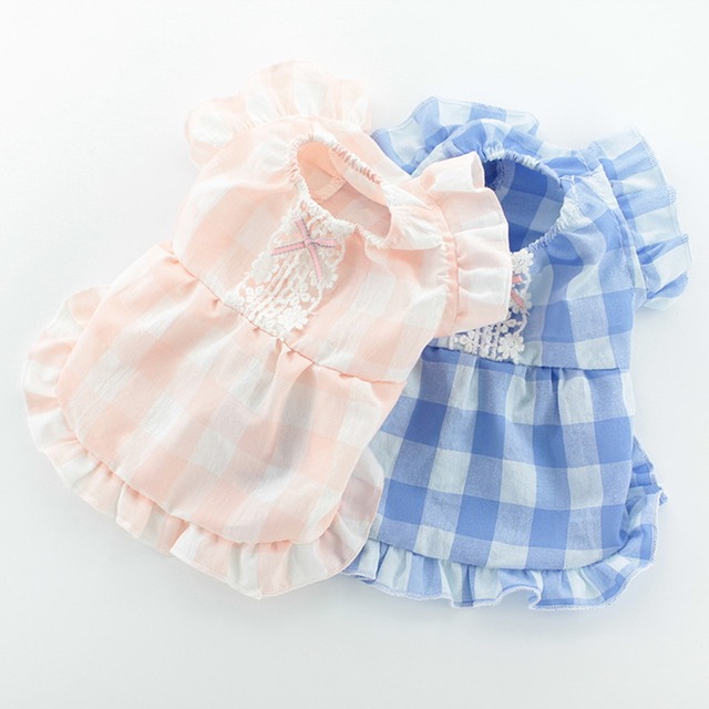 ペット服 春夏新作 小型犬服 犬服 猫服 子犬 超小型犬 お散歩犬服 部屋着 チェック柄 フライスリーブ バルーン スカート 小型犬のためのお店 Seasonz かわいいペットウェアの通販