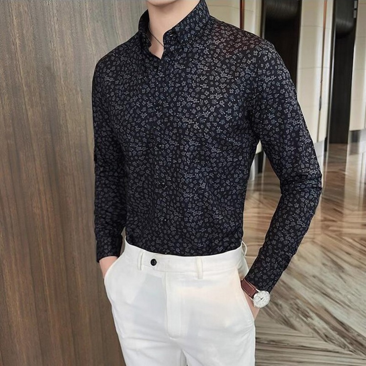 slim flower shirt tops 00185