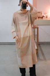 Marimekko beige block pattern high neck dress