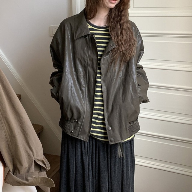 ジップフェイクレザージャケット 2color [am03901]