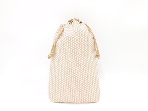 合切袋（小）白/赤　丸麻の葉柄