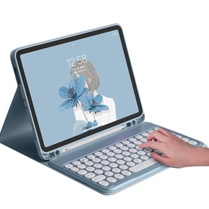【数量限り】iPad6 iPad5 iPad Air Air2 Pro9.7 キーボード ケース 丸型キー 可愛い カラーキーボード カラフル iPad 第6世代 第5世代 9.7インチ アイパッド6 丸い 分離式 キーボード付き カバー アップル ペンシル 収納可能 (iPad5/iPad6/Air/Air2/Pro9.7 黒)