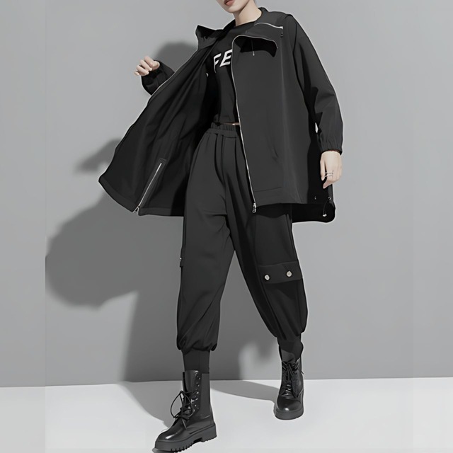 Diagonal zip hoodie blouson C0097